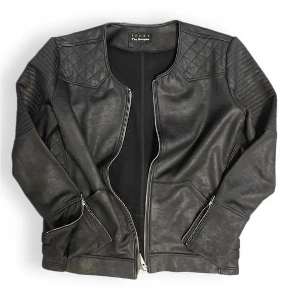 The Kooples Sport black faux leather quilted Moto jacket  Size Large - Picture 2 of 12
